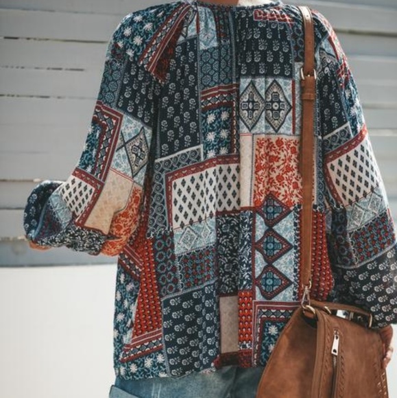 Patchwork Blouse Tassel Tie - Picture 4 of 7